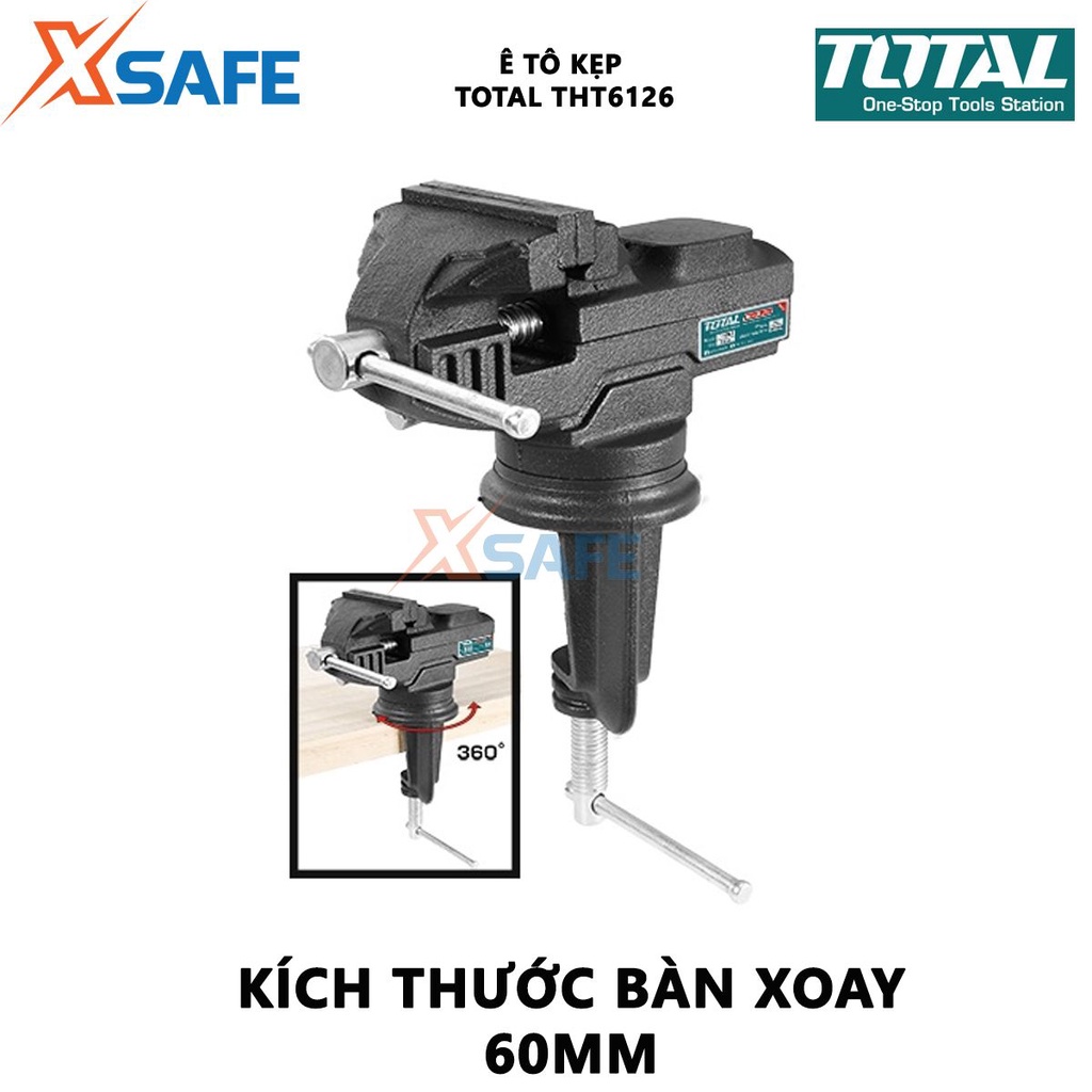 Ê tô kẹp bàn TOTAL THT6126 Ê tô cơ khí kích thước bàn xoay 60mm, lực kẹp tối đa 1000KGS, giữ chặt chi tiết - chính hãng