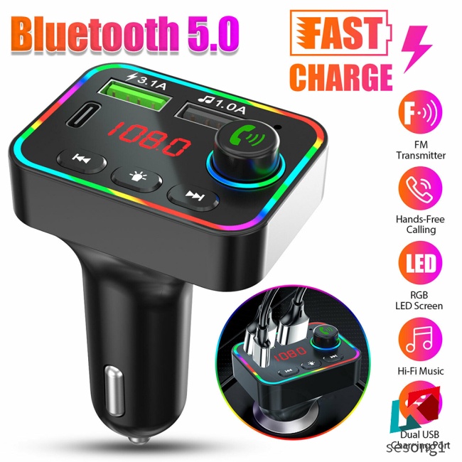 Bộ Sạc Usb Bluetooth 5.0 Kiêm Máy Nghe Nhạc Mp3 F4u / Thẻ tf Có Đèn Nhiều Màu Sắc