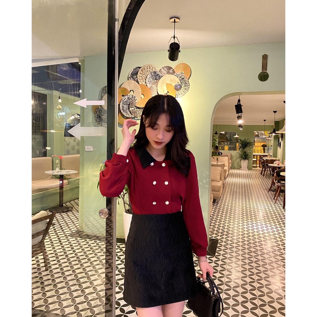 Áo khoác đũi xốp dáng ngắn cổ pha màu A2186 SUSTORE