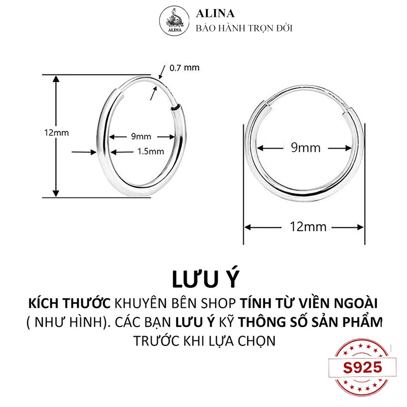 Khuyên Tròn Bạc Ta Dày Giá Tốt Nam Nữ Khoen Trơn Cá Tính Nhiều Size
