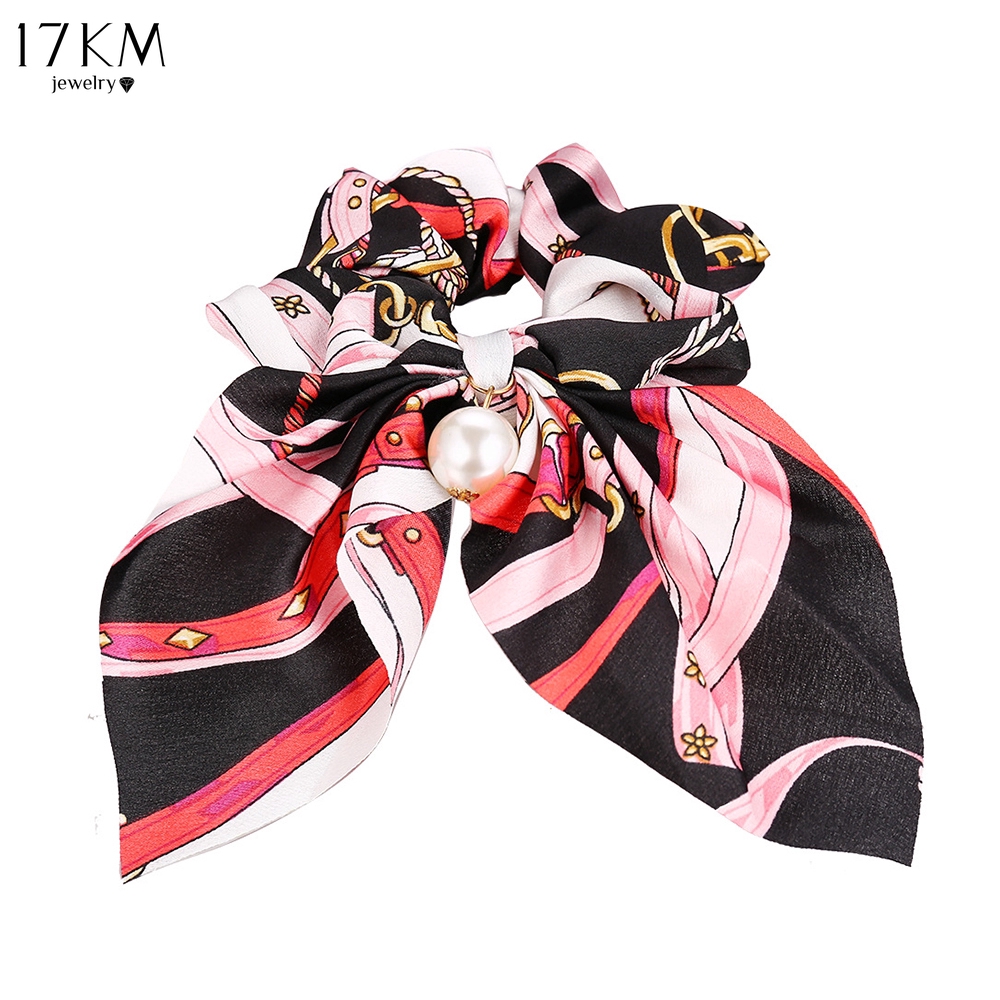 Thun Cột Tóc 17km Vải Lụa Thắt Nơ Nhiều Màu Sắc Đính Ngọc Trai Độc Đáo