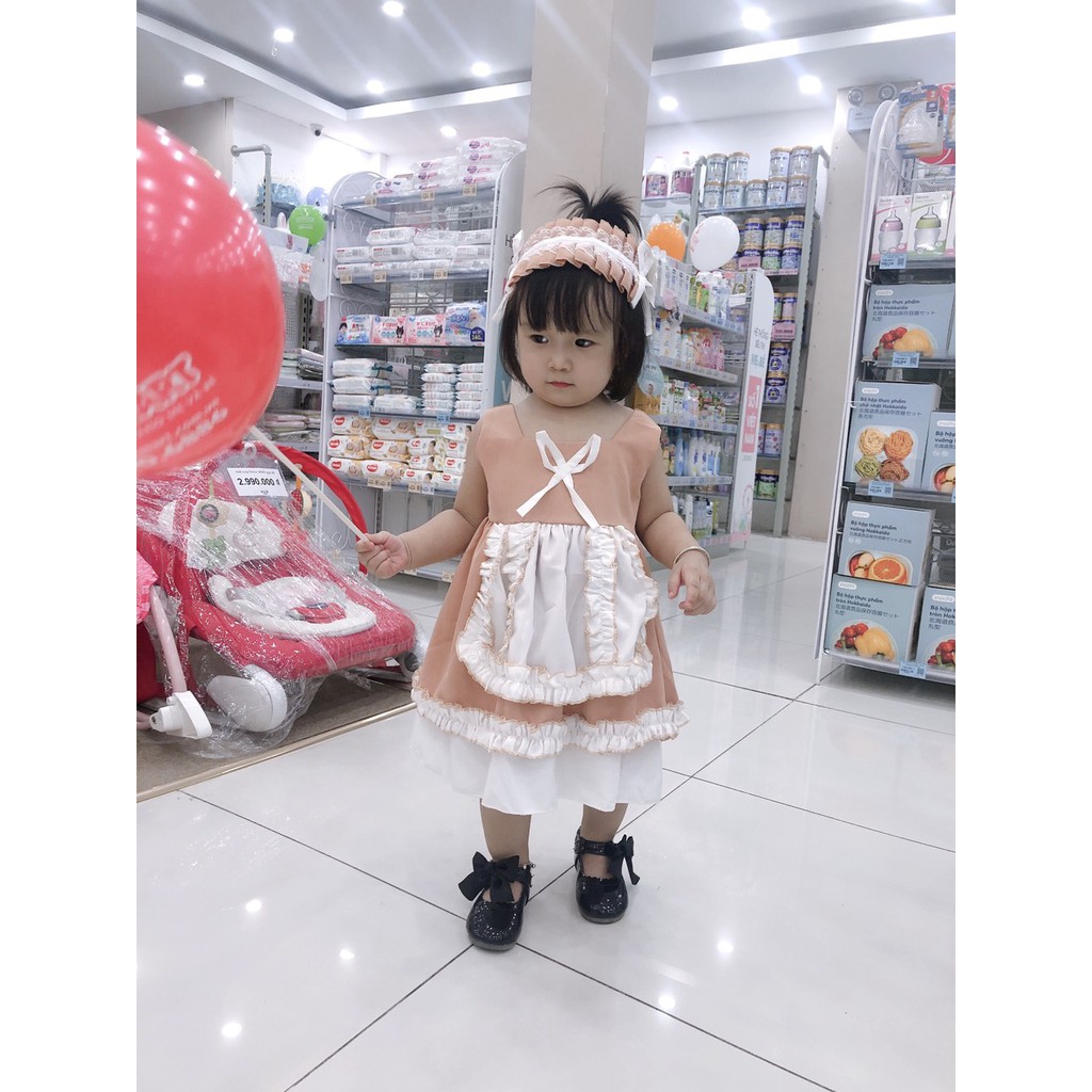 Đầm hầu gái cho bé đẹp❤️ FREESHIP ❤️ Váy trẻ em dáng dolly hồng nude chất đũi cotton size 5kg - 18kg