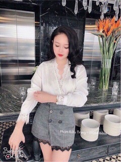 Chân váy kẻ phối ren siêu đẹp