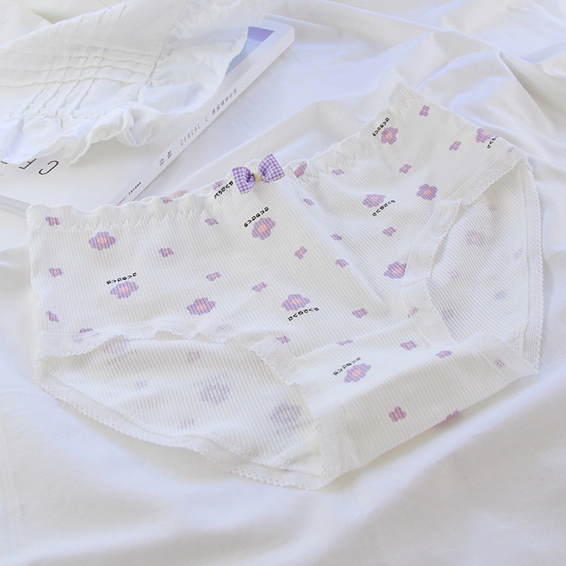 Quần Lót Nữ Cotton len tăm viền nhún đính nơ nhỏ dễ thương mã A305 | BigBuy360 - bigbuy360.vn