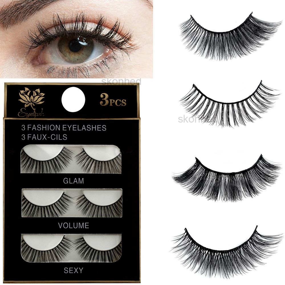 Set 3 Cặp Lông Mi Giả Dày Màu Đen Tự Nhiên Không Thấm Nước