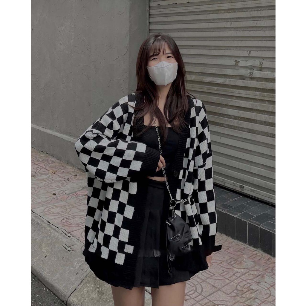 Áo cadigan kẻ caro nữ Mee- Khoác len mỏng dáng rộng họa tiết kẻ ô phong cách Hàn Quốc | WebRaoVat - webraovat.net.vn