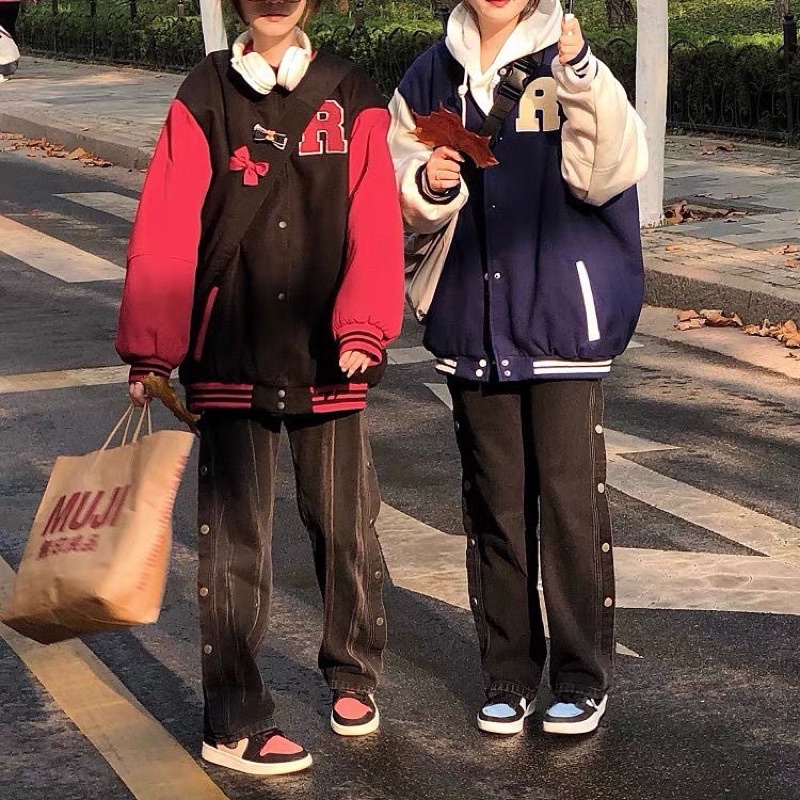 Áo Khoác Bomber varsity Jacket Nỉ Bông Form Rộng Thêu Hình