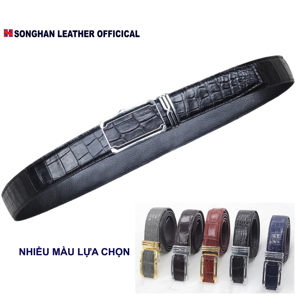 Dây Lưng Da, Thắt Lưng Da Cá Sấu Bản 3.5cm Songhan Leather MB01 Bản Liền Kèm Khóa Trượt Cao Cấp Không Rỉ BH 12 Tháng