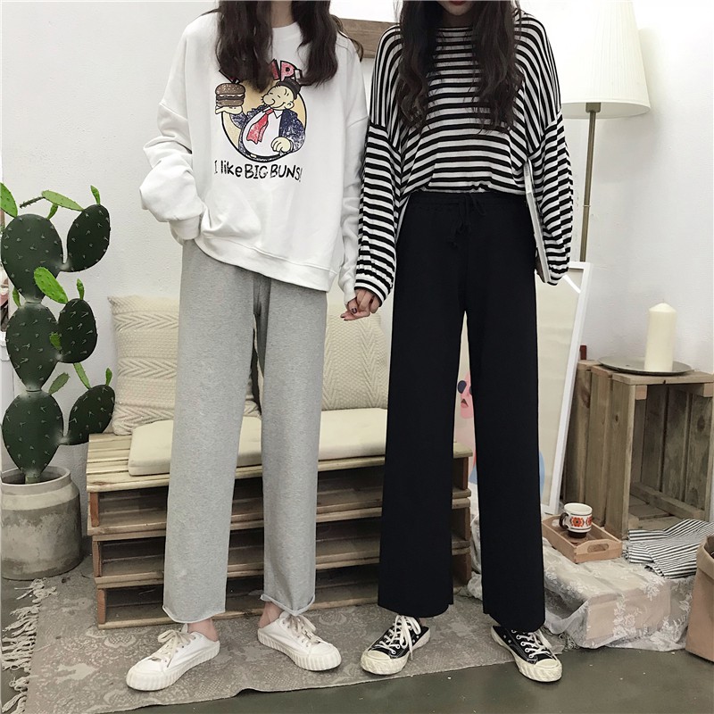 Quần Dài Lưng Cao Ống Rộng Màu Đen Phong Cách Hàn Quốc | BigBuy360 - bigbuy360.vn