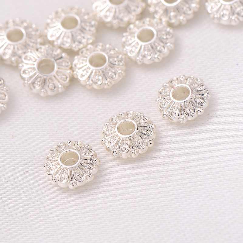 Bộ Hạt Tròn Dẹt Mạ Bạc 10 Màu Làm Vòng Tay/Dây Chuyền Thủ Công diy