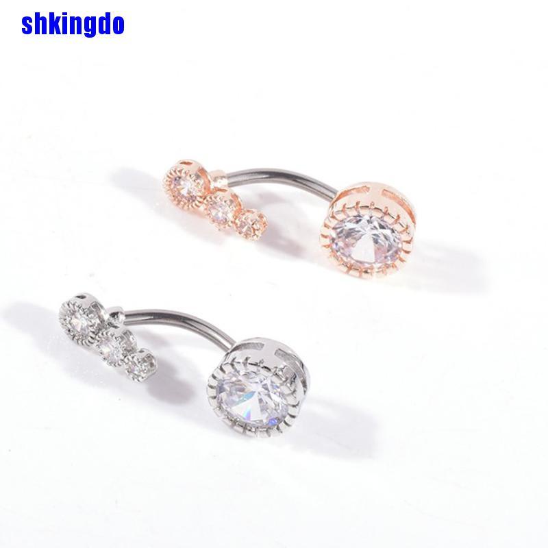 Khuyên rốn dạng thanh tạ đính pha lê