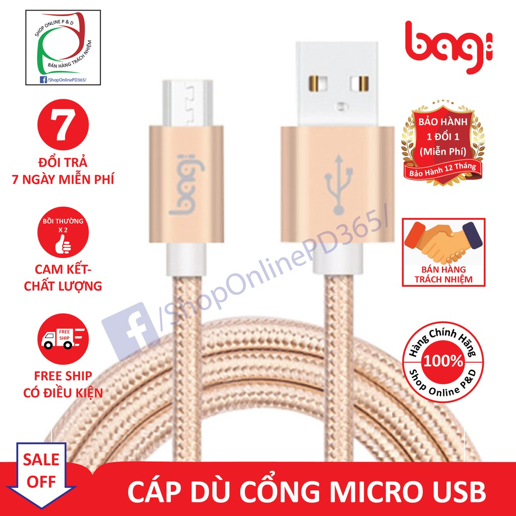 |P&D SALE| CÁP DÙ MICRO USB SẠC NHANH SIÊU BỀN -  BAGI (MÀU VÀNG)