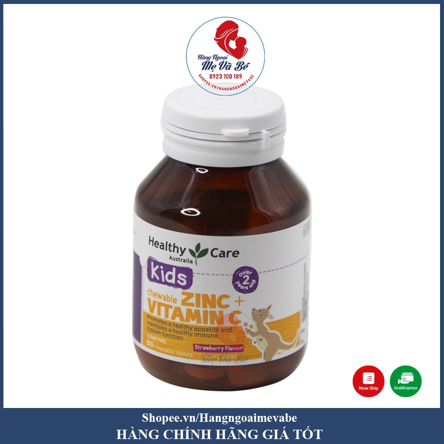 Viên nhai bổ sung kẽm vitamin c cho bé healthy care kids Úc 60 viên