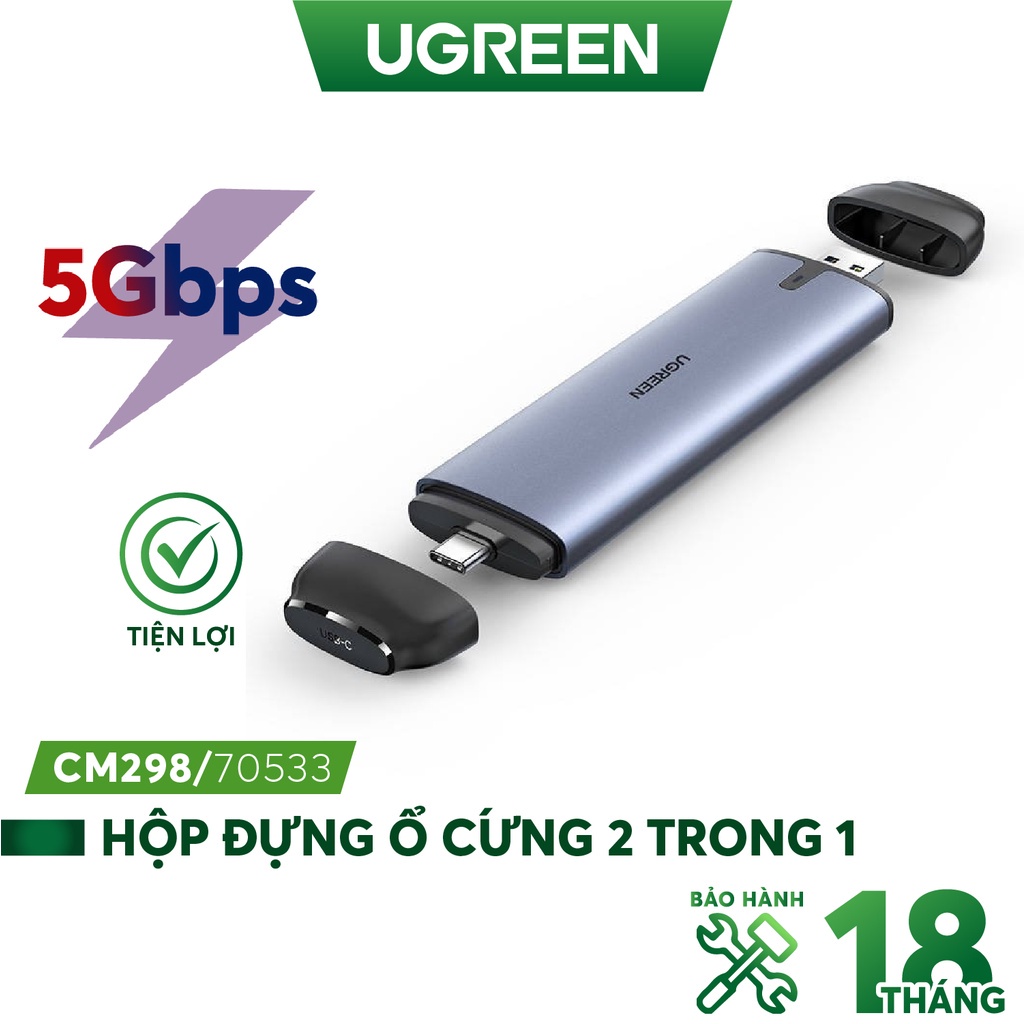 Hộp ổ cứng M.2 (B-Key) NGFF ra type c 3.1 gen 2 và usb 3.0 - UGREEN CM298 70533