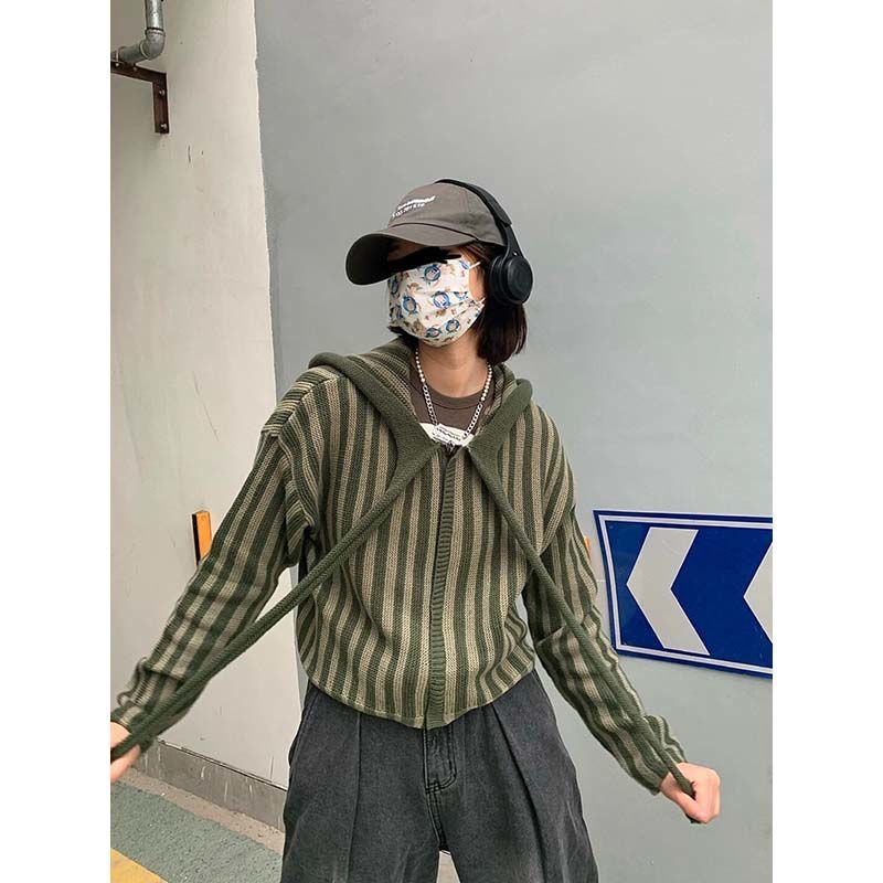 Áo Sweater Có Mũ Trùm Dáng Rộng Họa Tiết Kẻ Sọc Dọc Phong Cách Hàn Quốc Thời Trang Xuân Thu 2022 Mới Cho Bạn Gái
