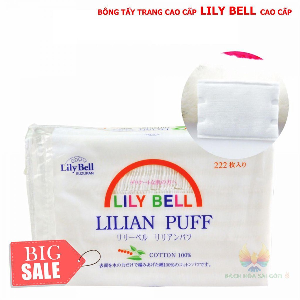 Bông tẩy trang cao cấp,Bông tẩy trang Lily Bell 222 miếng 100% cotton mềm mịn và cực kỳ mỏng - Bảo vệ da an toàn