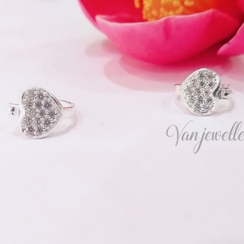 Khuyên tai bạc Van Jewelry V10567 khuyên cài trái tim đính đá bạc ta