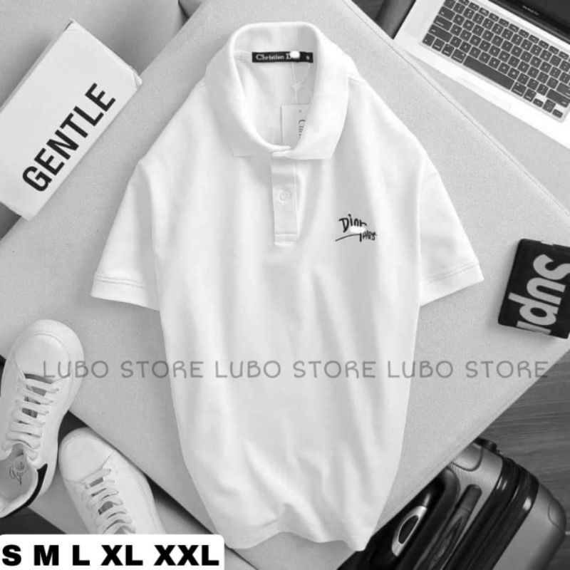 Áo thun nam nữ polo cổ trụ cotton thêu chữ
