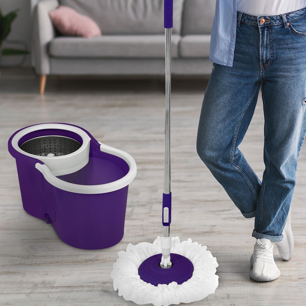 HomeBase Me Living Bộ cây lau nhà quay bằng thép không gỉ TAIKU W45xH25xD23cm màu đỏ tía