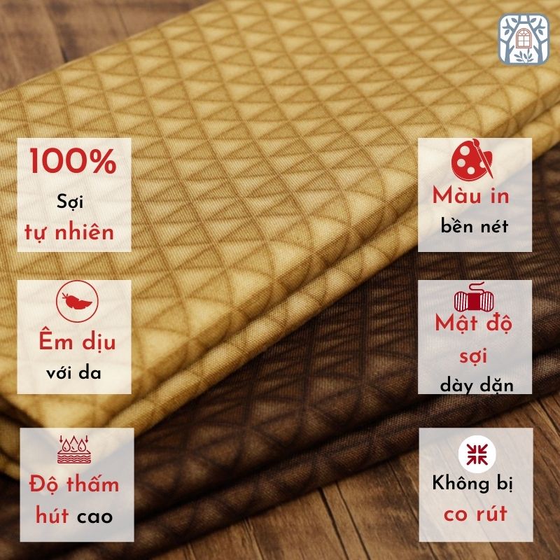 Vải cotton 100% tự nhiên🍒Henry🍒khổ vải 110cm - họa tiết hình học - vải đẹp handmade, quilt,quần áo