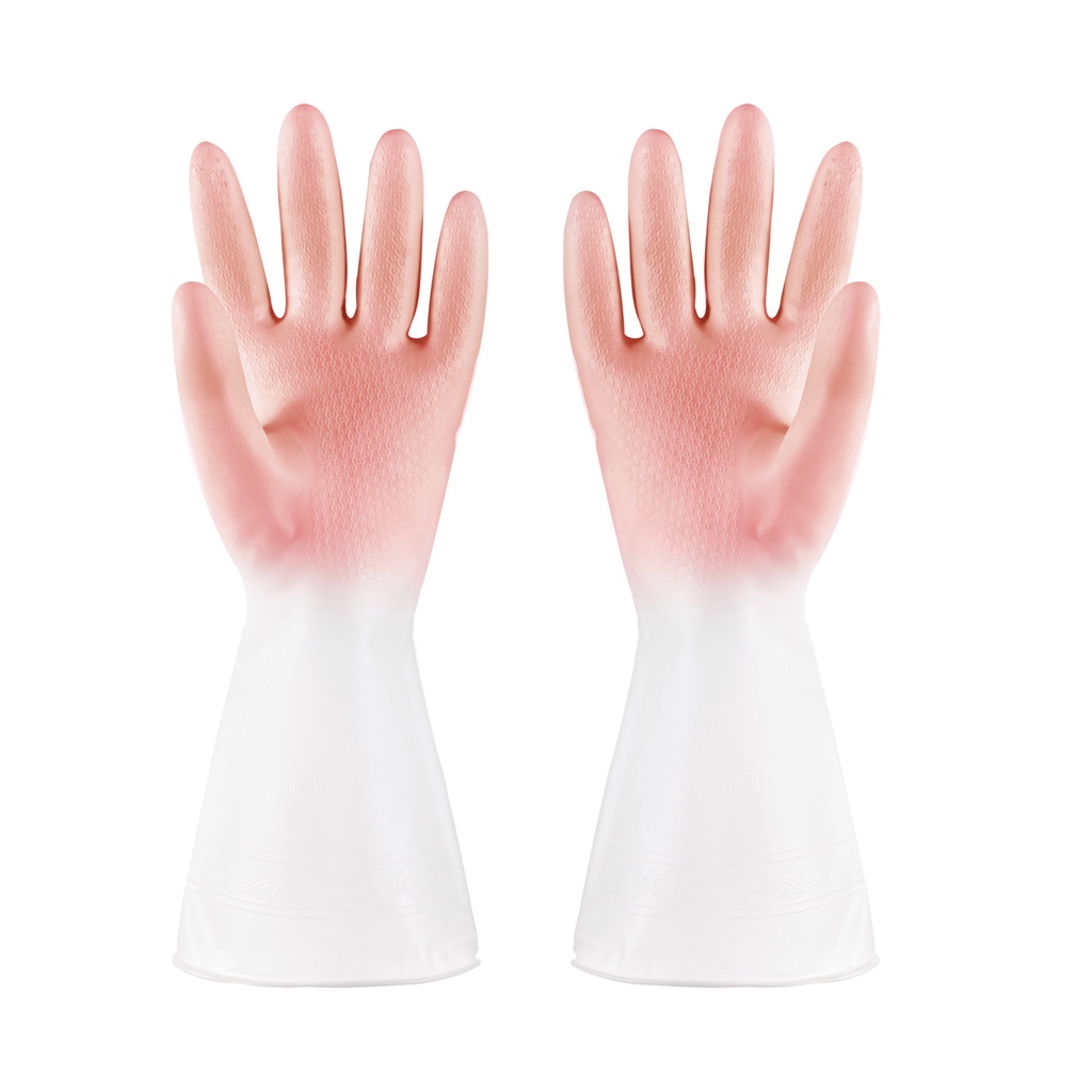 Găng Tay Cao Su Latex Phối Da Chống Thấm Nước Hai Màu Dùng Khi Rửa Chén / Làm Việc Nhà Bếp Cho Nữ