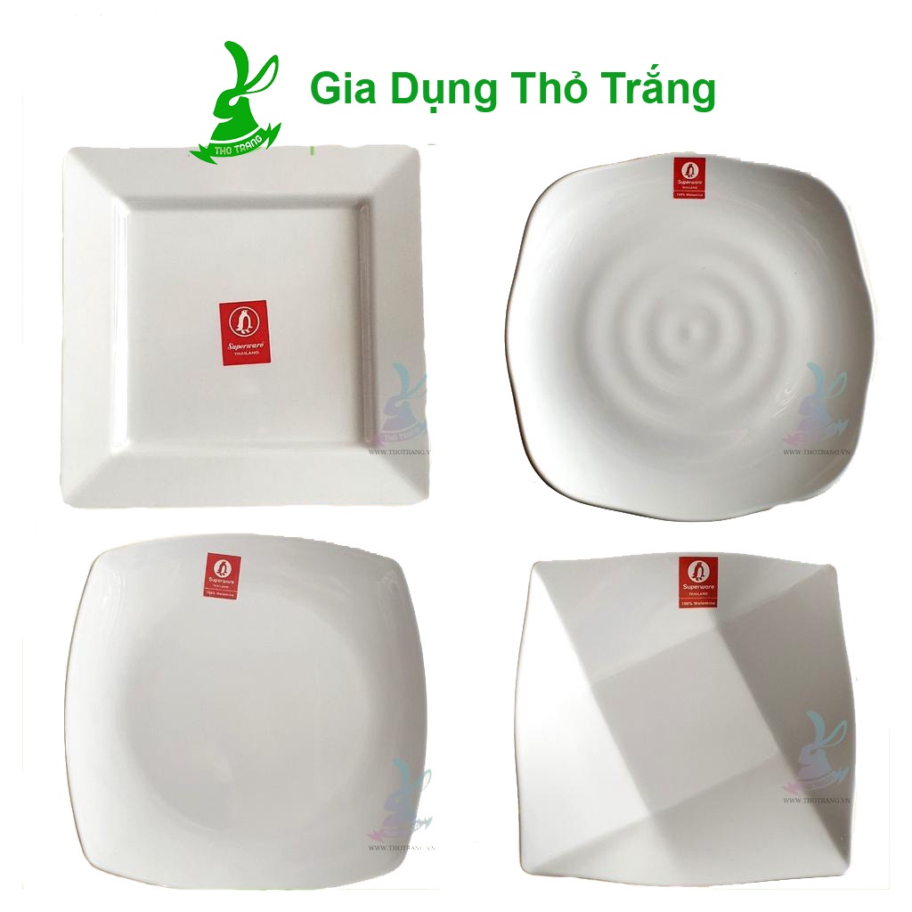 Dĩa vuông melamine EX cạnh tròn Srithai Superware Thái Lan cao cấp để gỏi xoài chua cay