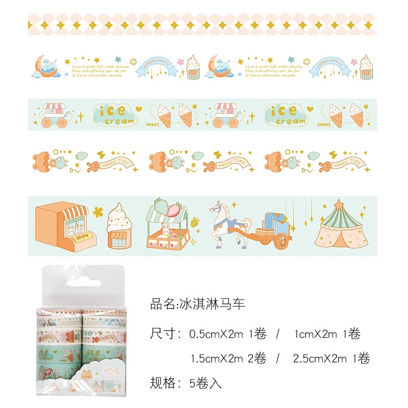 Set hộp 10 cuộn Washitape băng keo dính trang trí sổ phong cách dễ thương