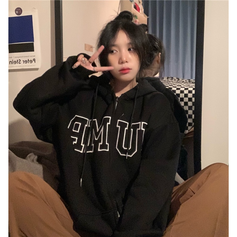 Áo Khoác Hoodie Zip Nỉ Bông Xịn Ulzzang Nữ Dáng Rộng Phong Cách Hàn Quốc hd85 - Liti shop