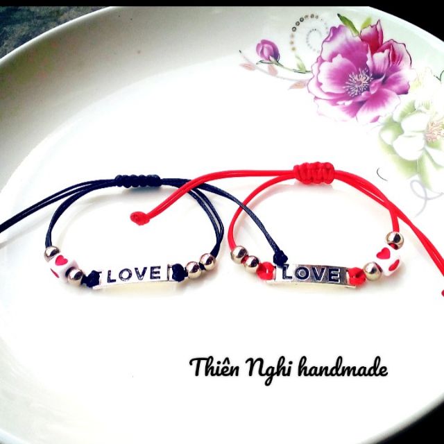 (1 cặp)Vòng tay cặp handmade mặt love phối tim
