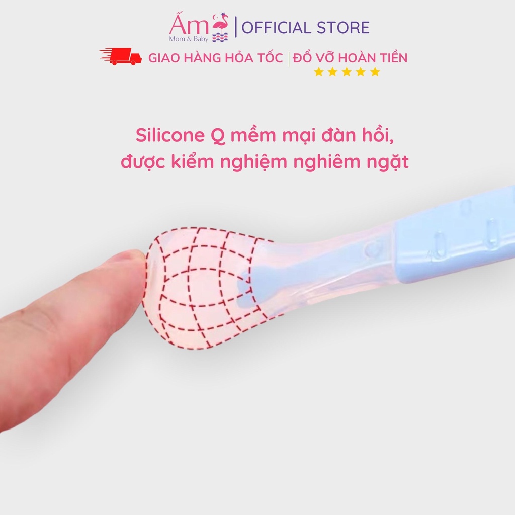 Thìa Tập Ăn Silicon Nạo Hoa Quả 2 Đầu Cho Bé Ấm Baby Nhỏ Gọn Tiện Dụng Ấm Gift Decor