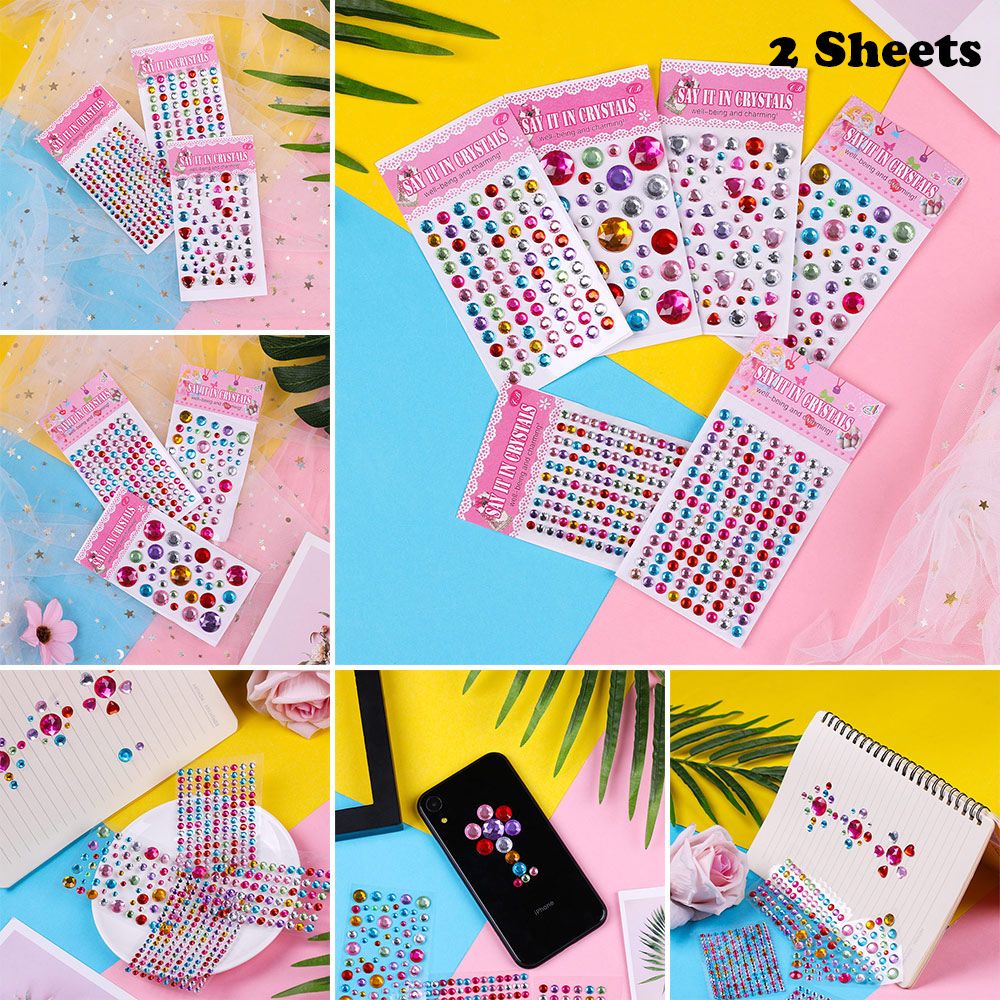 Set 2 Tấm Sticker Acrylic Dán Trang Trí Sổ Mobile/ Xe Hơi DIY Họa Tiết Kim Cương Dễ Thương Cho Bé |Diamond