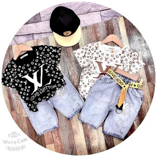  Sét bộ Lv Quần bò rách kèm áo cotton cho bé trai siêu ngầu l 