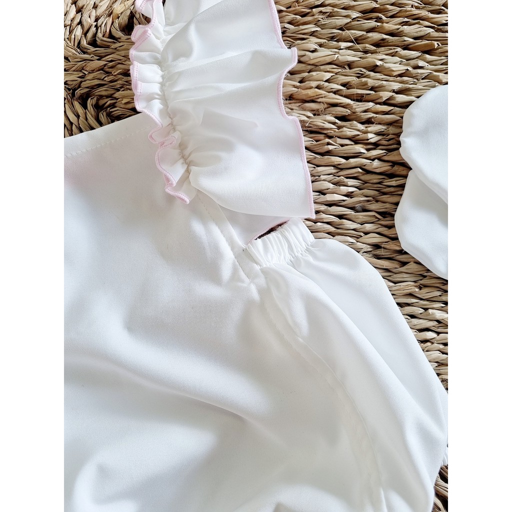 Bodysuit cho bé CHIP STORE Bộ liền thân màu trắng viền hồng đơn giản xinh xắn bé gái