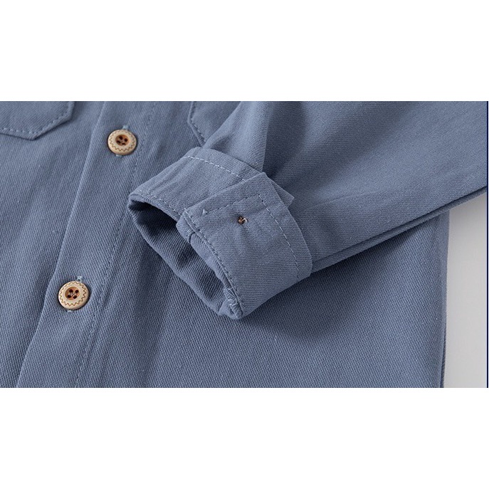 Áo sơ mi cho bé WELLKIDS áo dài tay họa tiết túi ngực có khuy