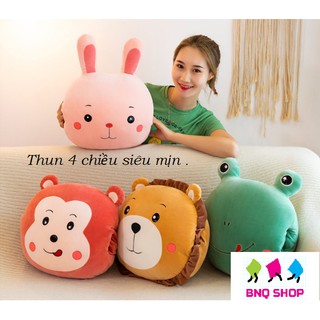 Gối mền hình KHỈ - ẾCH – THỎ - SƯ TỬ 3in1 thun 4 chiều siêu mịn - GM75-GMMat