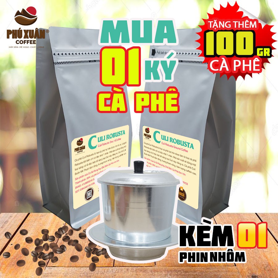 COMBO 1kg  (2 gói) cà phê Culi Robusta Phú Xuân Coffee Cafe bột rang xay pha phin