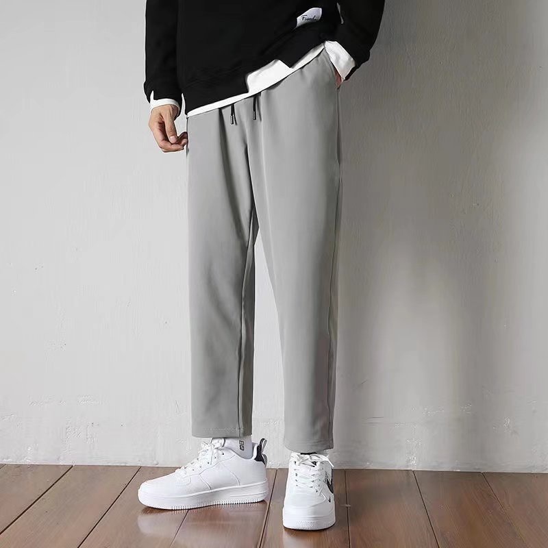 Quần Nam 4 Màu M-4XL Màu Trơn Quần Thẳng Ice Silk Quần Mùa Xuân Nam Quần Dài Phong Cách Hồng Kông Hợp Thời Trang Nam Quần Phù Hợp Với Quần Rời Hợp Thời Trang Quần Thể Thao ins