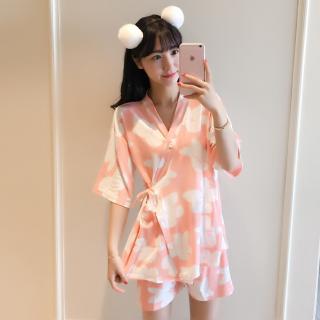 Bộ Đồ Ngủ Kimono Tay Ngắn Chất Cotton Phong Cách Nhật Bản Thời Trang Mùa Hè Cho Nữ