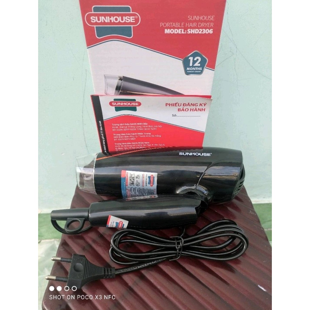 Máy sấy tóc Sunhouse SHD-2306 chuyên nghiệp, công suất lớn nhanh khô tóc, gấp gọn tiện dụng,