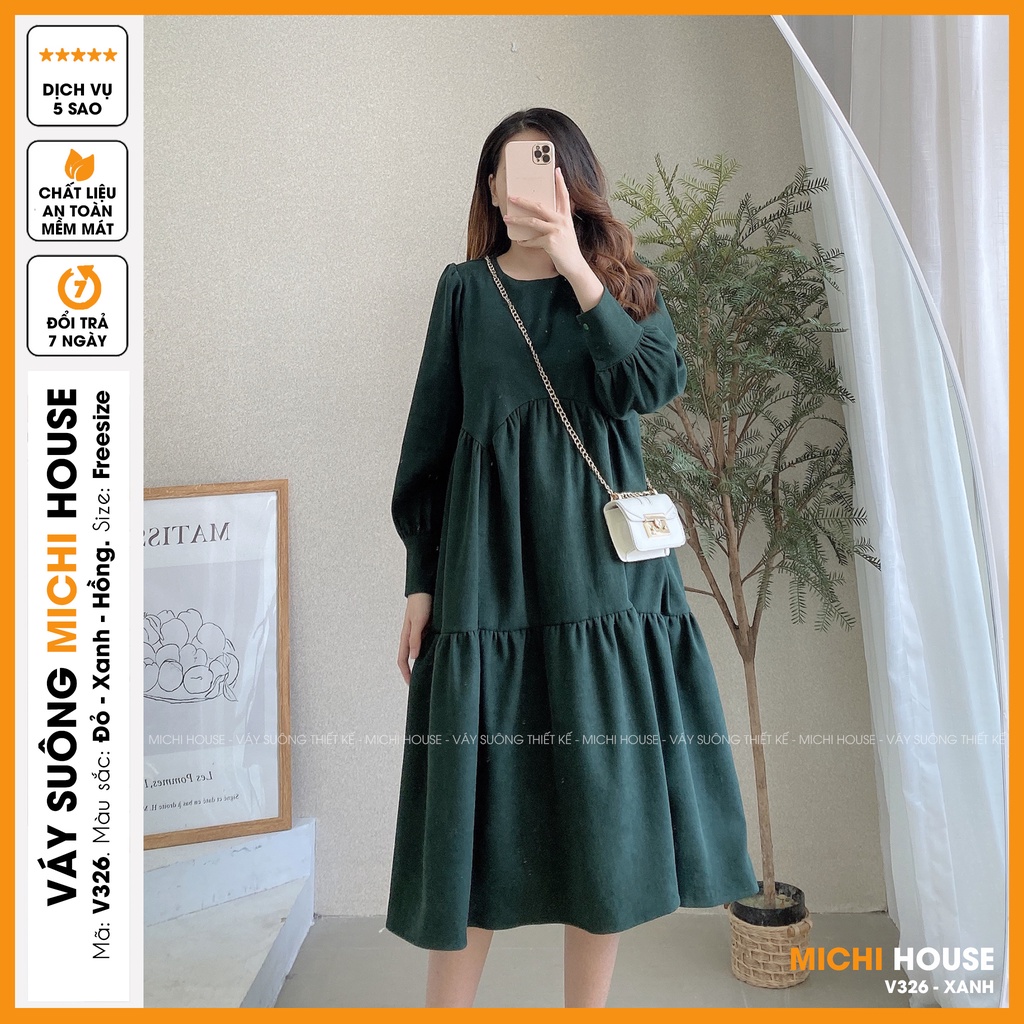 Đầm Suông Dài Thiết Kế Dáng Xuông Rộng MICHI House Váy Xuông Nhung Cổ Tròn Dài Tay Freesize Thu Đông Mặc Bầu Xinh V326 | BigBuy360 - bigbuy360.vn
