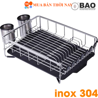 Kệ chén dĩa BAO Inox KCM 3660A kèm 2 hộp đựng muỗng đũa và mâm nhựa thoát nước