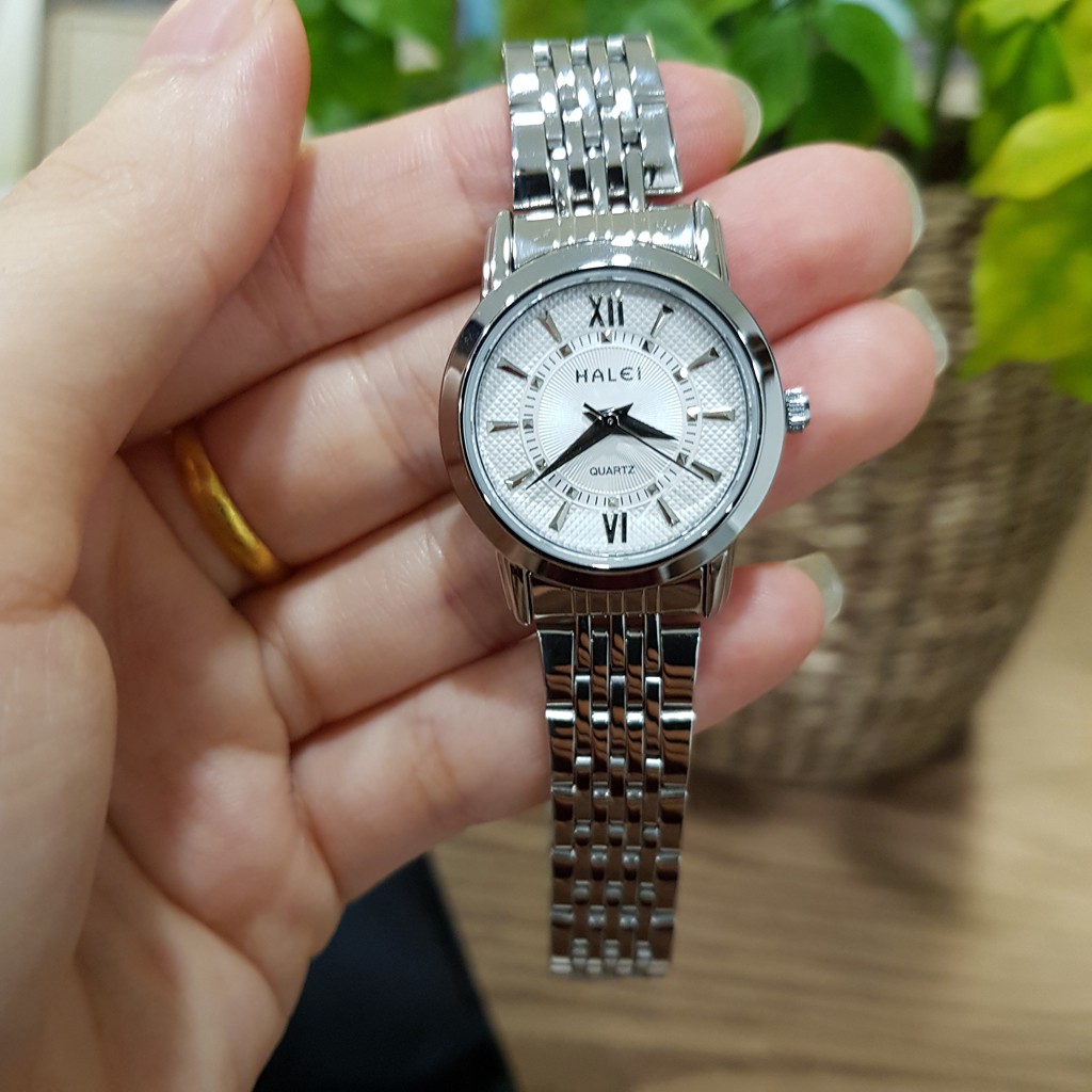 Đồng hồ cặp đôi nam nữ Halei mặt tròn dây kim loại bạch kim chống nước chống xước tuyệt đối 3atm Tony Watch 68