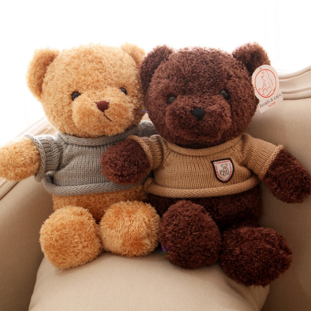 Gấu bông Teddy mặc áo len gối ôm thú nhồi bông lông xù cao cấp size vừa DUMPA STORE