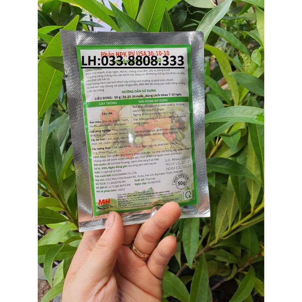 5 GÓI PHÂN BÓN LÁ, TƯỚI GỐC NPK 30-10-10 GÓI 50G ĐÂM CHỒI CỰC MẠNH