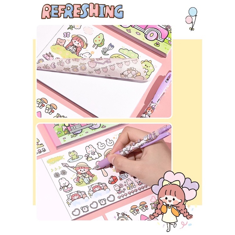 Sổ Sticker Cute Mini Happy Trip 50 Tấm Dụng Cụ Dán Bullet Journal Trang Trí Sổ Tay Nhật Ký ST42