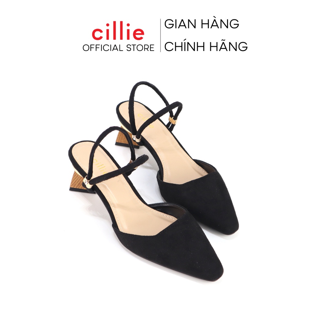 Giày sandal cao gót nữ bít mũi quai ngang phối da lộn gót gỗ cao 5cm độc đáo màu sắc nổi bật đi chơi dạo phố Cillie 1169