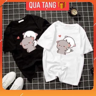 (Siêu Hót) Áo Phông Nữ Cộc Tay , Áo Thun 3D In Hình 2 Chú Mèo Ôm Nhau Xinh Dễ Thương Moon Light