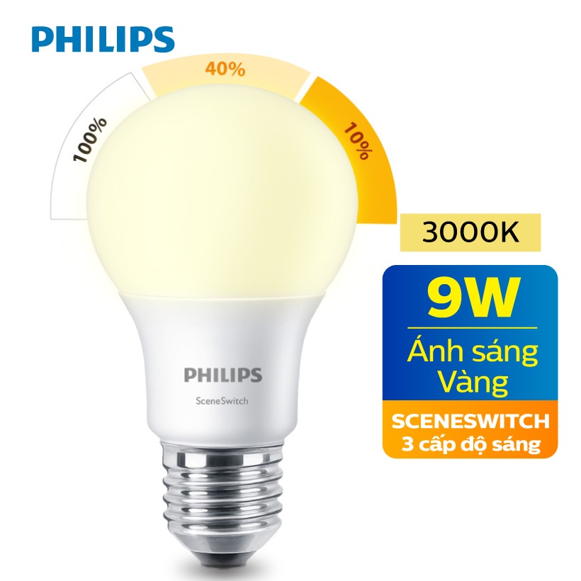 Bóng Đèn Philips LED Scene Switch 3 Cấp Độ Chiếu Sáng 9W 3000K E27 - Ánh Sáng Vàng