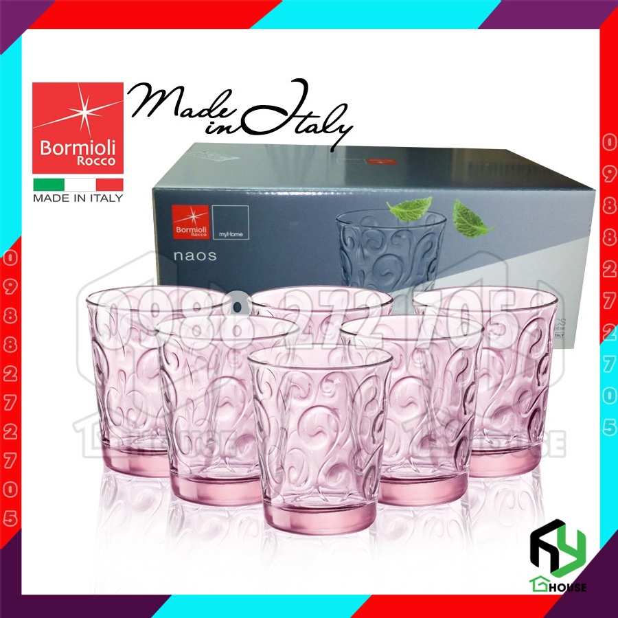 Ly uống nước dễ thương bằng thủy tinh Naos 295ml - màu hồng - Bormioli Rocco