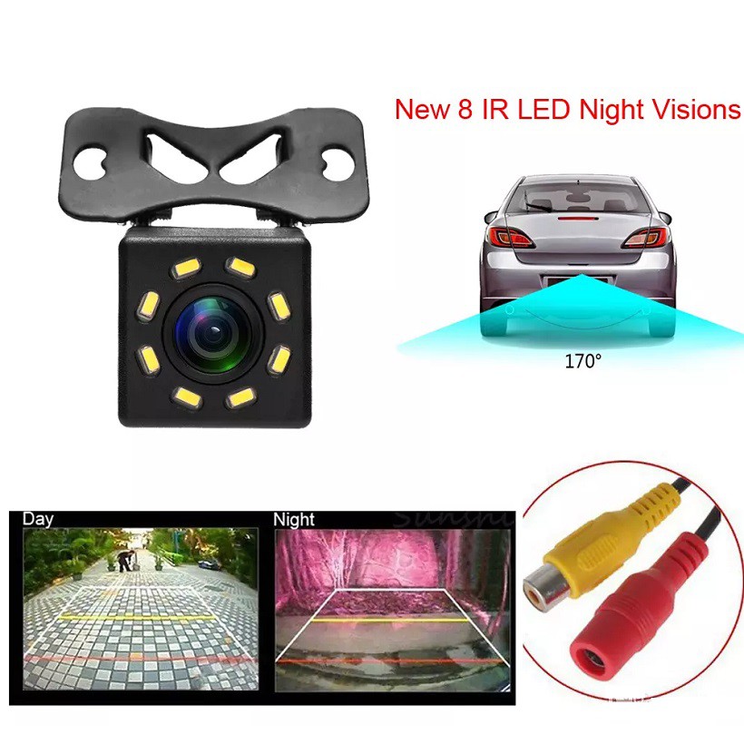 Camera lùi cho xe ô tô 8 led nhìn đêm - Camera lùi cho xe hơi 8 đèn led - Camera lùi 8 led vuông